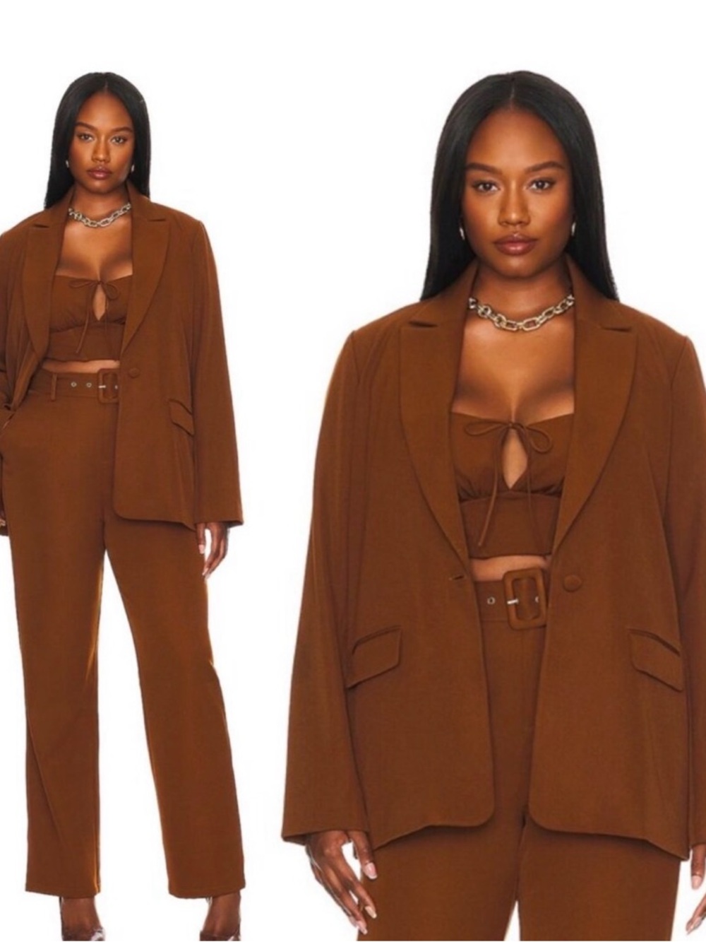 Remi x Revolve Set Blazer + High-Rise Pant + Tank Set in Chestnut Brown size 3X